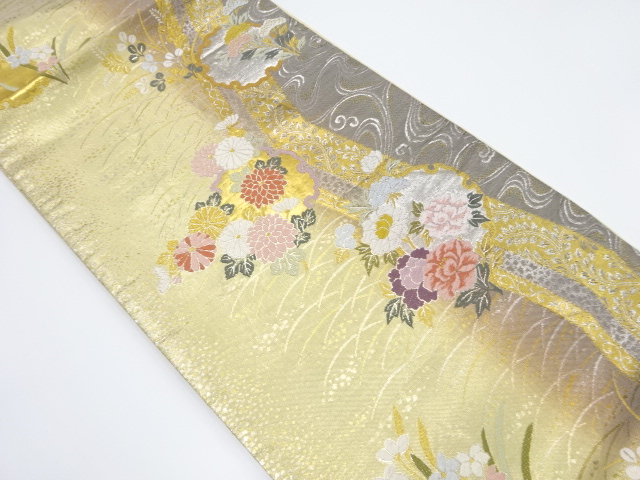 JAPANESE KIMONO / VINTAGE FUKURO OBI / SILK / WOVEN AUTUMN FLOWERS